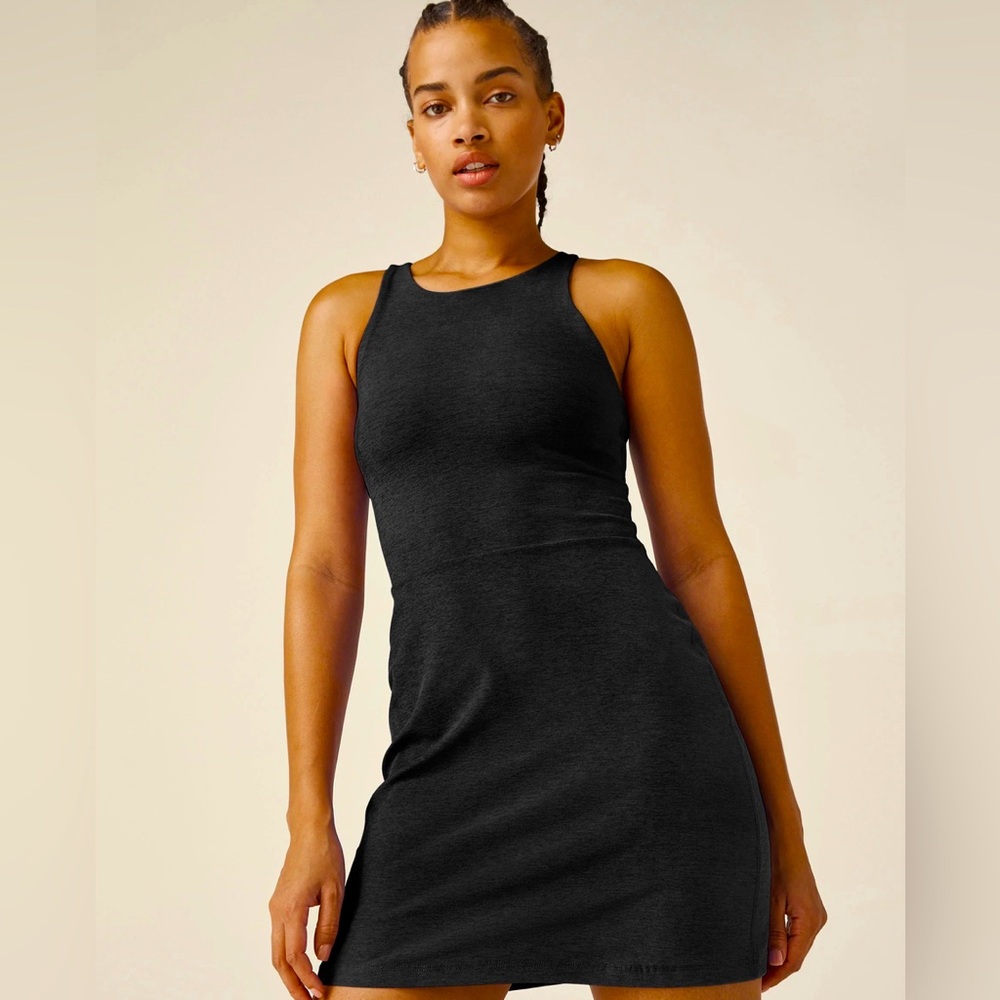 Beyond Yoga Charcoal Grey Movement Halter Top Mini Dress NWOT Size L - Picture 3 of 5
